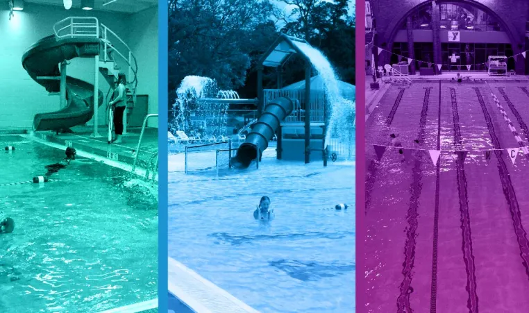 collage of 3 photos of pools